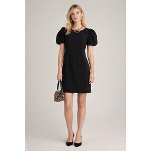 Diane Von Furstenberg Size 2 Little Black Dress Puff Shoulder Classic Quality